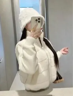 即日発送 2WAYニットスリーブエコファー ダウンジャンパー