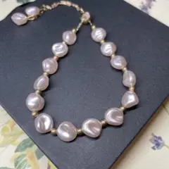 レディース ピンク パール風 異形ビーズ ブレスレット ゴールド調節タイプ