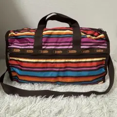 【良品】レスポートサック ボストンバッグ　ボーダー マルチカラー