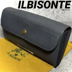 【美品！】イルビゾンテ ILBISONTE フラップ長財布 グレー 金ボタン