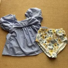 プチマイン　水着　セパレート　110 ブルー　花柄