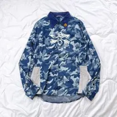 Burnout 迷彩　カモフラ　コーデュロイ　ブルー　クロスドアローシャツ　L