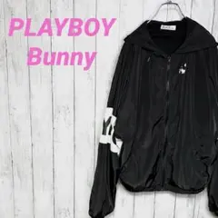 プレイボーイ フード付き ナイロン風ジャケット ゆったりシルエット ロゴマーク
