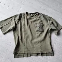 GU ポケット付き ワッフルTシャツ カーキ 140のサムネイル