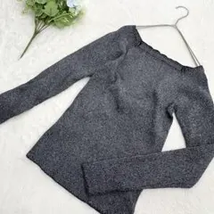 グレイル　スクエアネックラメカットソー　ニット　ストレッチ　S 長袖　薄手