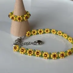 【着画あり】ひまわり セット ビーズブレスレット ビーズリング 韓国
