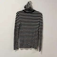ストライプ タートルネックリブニット 長袖