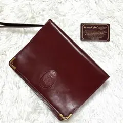 【訳あり✨】カルティエ クラッチバッグ ボルドー マストライン レザー ロゴ