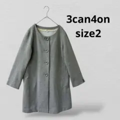 3can4onサンカンシオン　レディースニット風 ラウンドネックコート　グレー