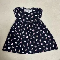 any FAM 猫と花プリント 半袖ワンピース 袖リボン付　110