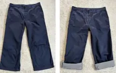 BEAMS ネイビークロップドパンツ L 裾千鳥格子柄ロールアップ可