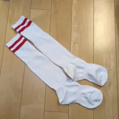 サッカーソックス ホワイト/レッド ストライプ　キッズ