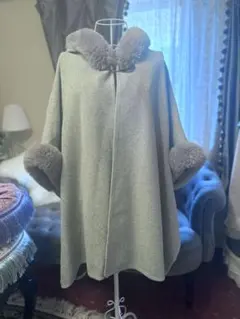 グレー フリース ポンチョ ケープコート