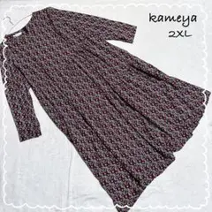 【kameya/カメヤ】　ワンピース　花柄　(2XL)　長袖　大きいサイズ