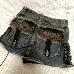 y2k mini skirt low rise fur studs 00s