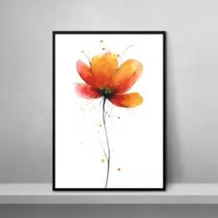【モダン水彩画】鮮やかオレンジの花 アートポスター