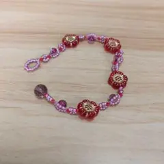 春色ハンドメイド 赤とピンクのブレスレット