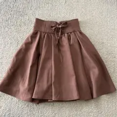 ピンクブラウン フレアスカート ゴムシャーリング