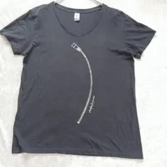 トラス Vネック Tシャツ S 黒 カットソー ジッパー ラメ 銀のサムネイル
