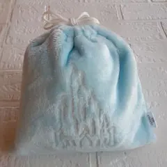 巾着ポーチ　ディズニー　城　刺繍　ライトブルー　アナ雪