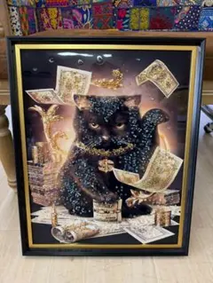 クリスタルアートパネル 水晶絵 水晶パネル 猫 ネコ 黒猫 キャット