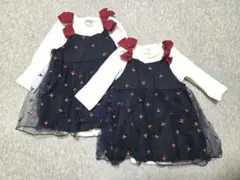 【新品 タグ無し】さくらんぼ　チュール ワンピース ネイビー 70 80