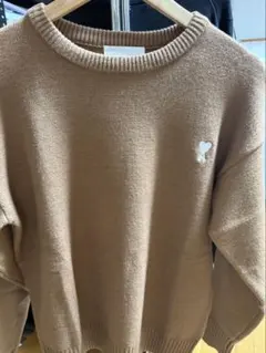 ami ブラウン ニットセーター ハート刺繍