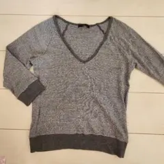 LAPIS BEAMSグレー ストライプ Vネック ニット