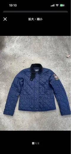 POLOネイビー キルティングジャケット コーデュロイ襟