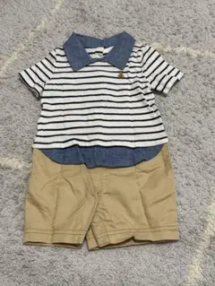 ストライプデニム襟ロンパース