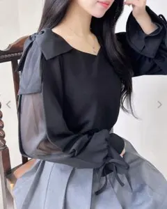 【実物写真あり】袖シアー＆リボントップス INGNI