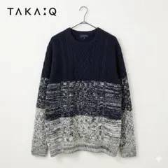TAKA-Q ケーブル編み グラデーションニット L ネイビー メンズのサムネイル