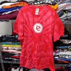 そ00s赤ドミニカ製ヴィンテージLタイダイ染めロゴtシャツUSA直輸入メンズ古着