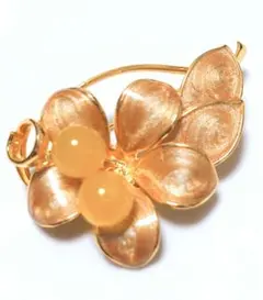 美品 ヴィンテージ 低温七宝 琥珀 花モチーフブローチ