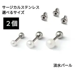 510) 天然淡水パール ダンベル バーベル サージカルステンレス ピアス 2個