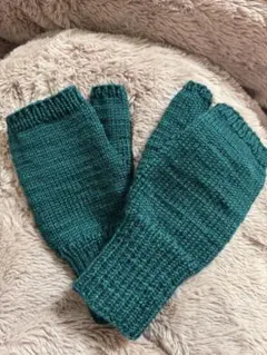 ダークグリーン 指なし手袋 ニット