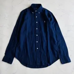 ラルフローレン リネン100 シャツ CLASSIC FIT ネイビー