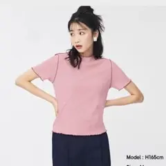 GU リブバイカラーメローコンパクト ピンク Tシャツ 夏服 M