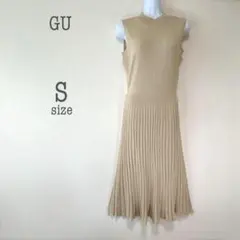 a1903【ジーユー】ハイネックニットプリーツロングワンピース S キレイめ