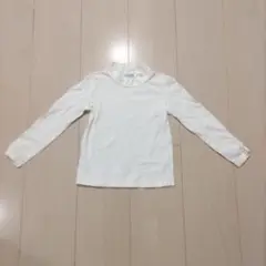 ホワイト 長袖Tシャツ 袖口ギャザー