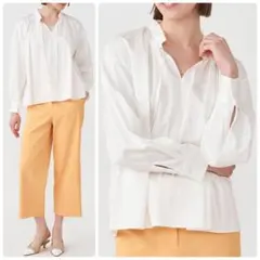 【美品】ボールジィ ハイカウントサテン ネックフリルブラウス 36 コットン