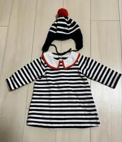 jacadi ボーダー ワンピース 帽子 セット 6M 67cm