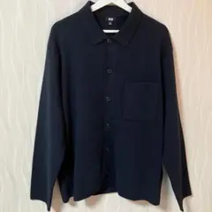 【美品】ユニクロ ミラノリブシャツカーディガン ネイビー 無印 MUJI XL