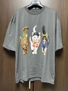 猫イラスト チャコールグレー Tシャツ オーバーサイズ　新品