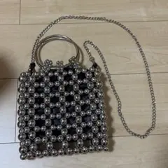 【moussy】メタルビーズ ハンドバッグ シルバー