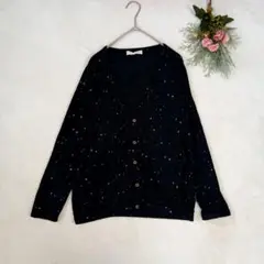 【アースミュージックアンドエコロジー】 カーディガン　黒　日本製　星