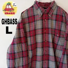 USA古着 GHBASS ネルシャツ　L レッド　グレー　チェック