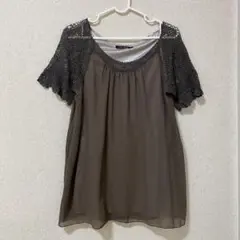 le souk ルソーク　半袖ブラウス チュニック 鍵網トップス　M ブラウンのサムネイル
