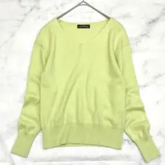 グリーンレーベルリラクシング きれい色 グリーン系 アンゴラ混 Vネックニット