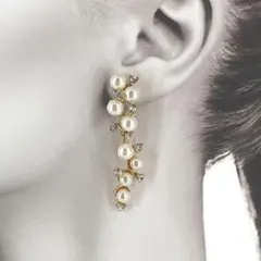 P-054 ♡ パール ラインストーン ゴールド ピアス ♡ 大ぶり